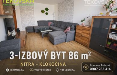 3 izbový byt 86m2, Nitra-Klokočina, klimatizácia, výťah, rekonštrukcia